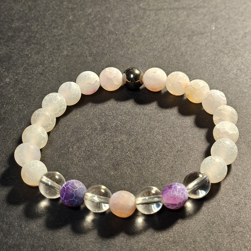 NEW, Grape Agate, Clear Quartz  Beaded Bracelet. Size 7.5